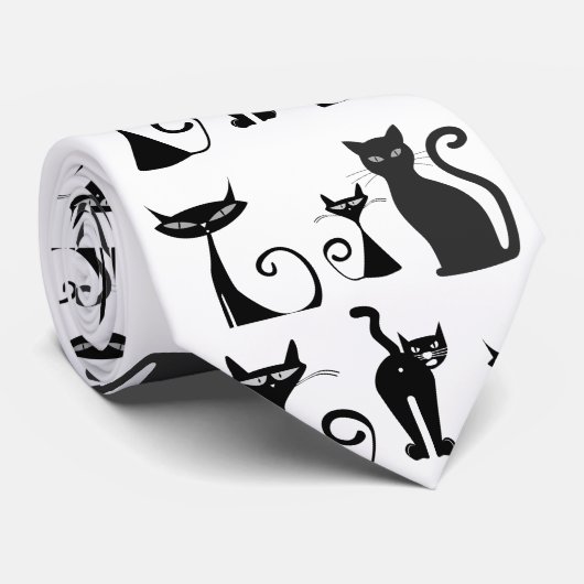 Black and White Pattern with Funny Looking Cats Krawatte (Gerollt)