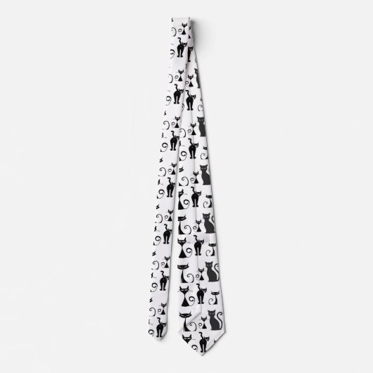 Black and White Pattern with Funny Looking Cats Krawatte (Rückseite)