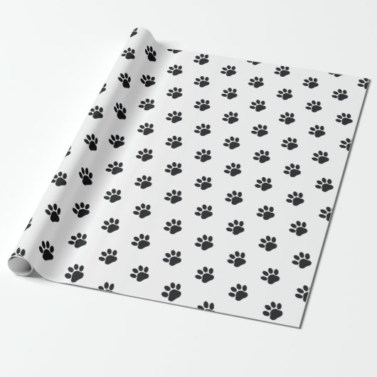 Black and White Paw Print Pattern Geschenkpapier (Ungerollt)