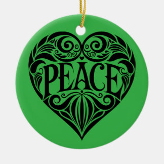 BLACK AND WHITE PEACE HEART KERAMIK ORNAMENT