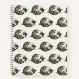 Black and white pencil drawing of a sleeping cat notizblock