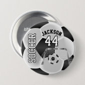 Black and White Personalize Soccer Ball Button (Vorne & Hinten)