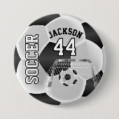 Black and White Personalize Soccer Ball Button (Vorderseite)