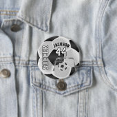 Black and White Personalize Soccer Ball Button (Beispiel)