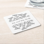 Black and White Personalized Floral Paper Coaster Rechteckiger Pappuntersetzer (angewinkelt)
