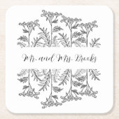 Black and White Personalized Floral Paper Coaster Rechteckiger Pappuntersetzer (Vorderseite)