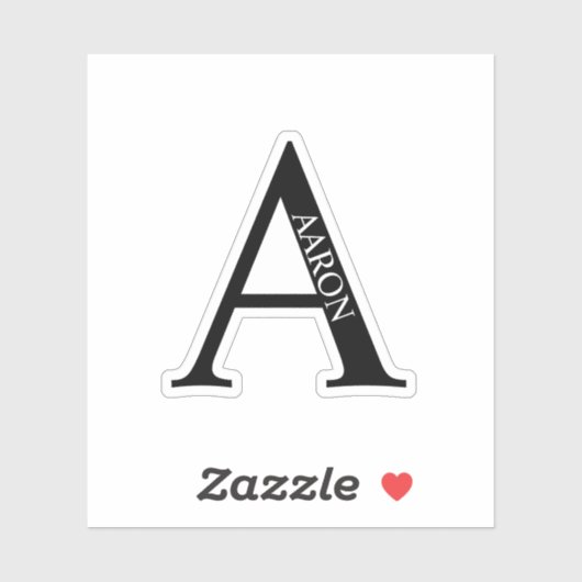 Black and White Personalized Monogram and Name Aufkleber (Blatt)