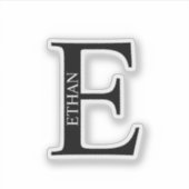 Black and White Personalized Monogram and Name Aufkleber (Vorderseite)