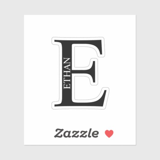Black and White Personalized Monogram and Name Aufkleber (Blatt)