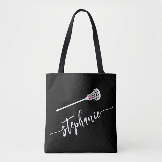 Black and White Personalized Name LAX Lacrosse Tot Tasche (Vorderseite)