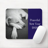 Black and White Photo of Dog Sleeping New Year Mousepad (Mit Mouse)