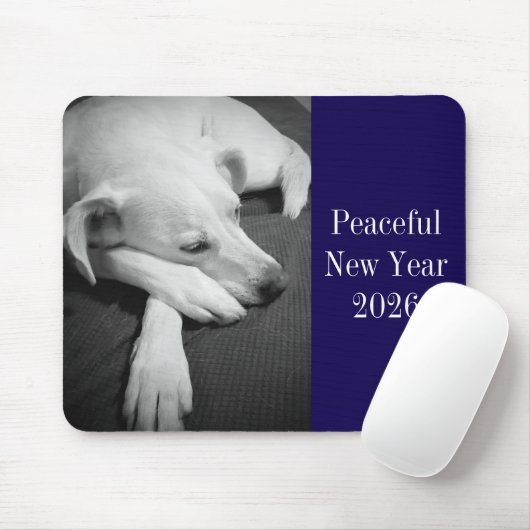 Black and White Photo of Dog Sleeping New Year Mousepad (Mit Mouse)