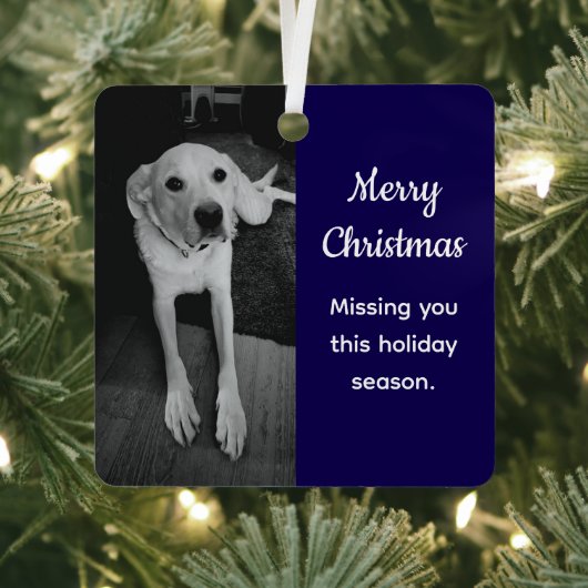 Black and White Photo of Sad Dog Missing You Blue Ornament Aus Metall (InSitu)