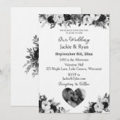 Black and White Photo Template Botanical  Wedding  Einladung (Vorne/Hinten)