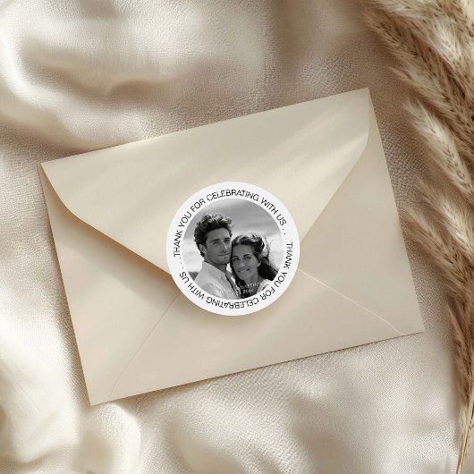 Black and White Photo Thank You Runder Aufkleber