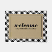 Black and White Plaid Personalized Welcome Fußmatte (Vorderseite)
