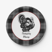 Black and White Plaid Thanksgiving Blessings Pappteller (Vorderseite)