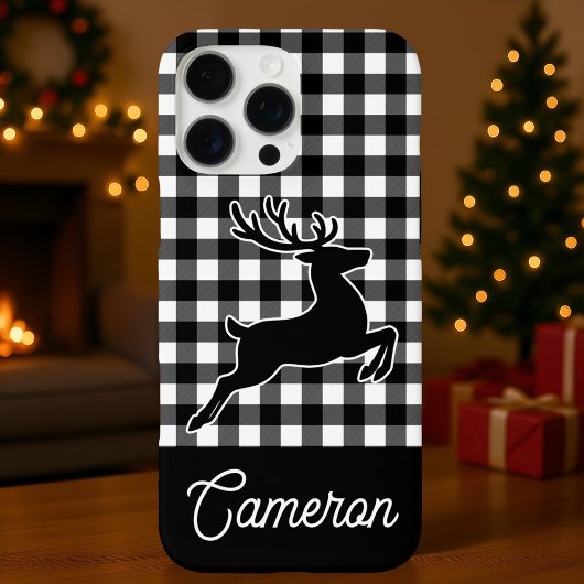 Black and White Plaid with Reindeer Custom Name Case-Mate iPhone Hülle
