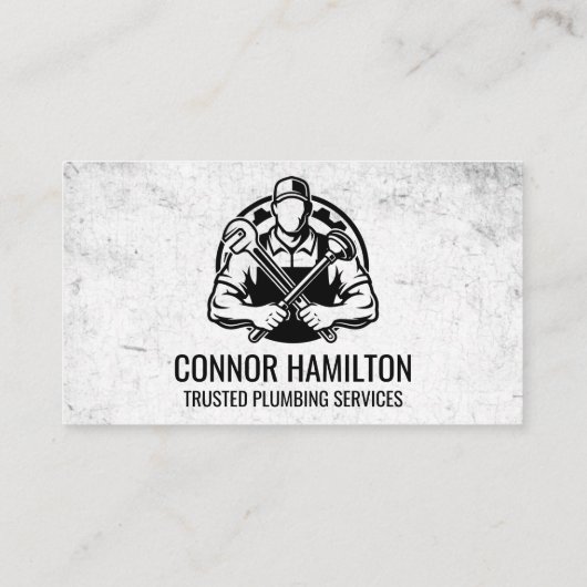 Black and White Plumber Illustration Visitenkarte (Rückseite)