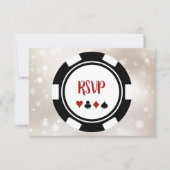Black and White Poker Chip Casino Thema Hochzeit RSVP Karte (Vorderseite)