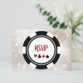Black and White Poker Chip Casino Thema Hochzeit RSVP Karte (Stehend Vorderseite)
