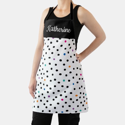 Black and White Polka Dot Custom Name Apron Schürze (InSitu)