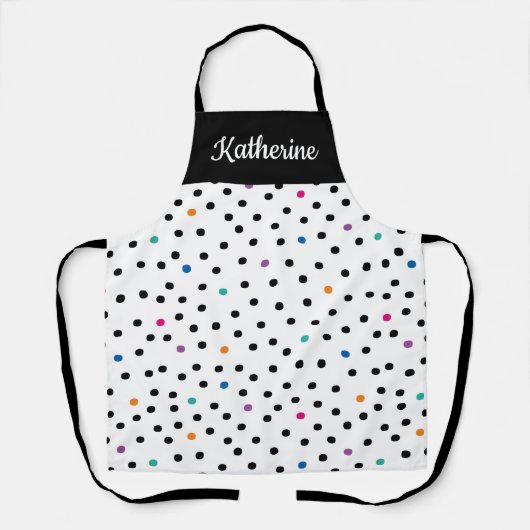 Black and White Polka Dot Custom Name Apron Schürze (Vorderseite)