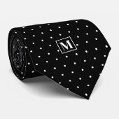 Black and White Polka Dot Pattern Monogram Krawatte (Gerollt)