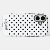 Black and White Polka Dot Personalized Name Case-Mate iPhone Hülle (Rückseite (Horizontal))
