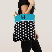 Black and White Polka Dot With Azure Blue Monogram Tasche (Von Nahem)