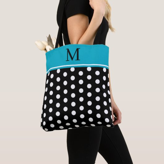 Black and White Polka Dot With Azure Blue Monogram Tasche (Von Nahem)