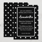 Black and White Polka Dots Geburtstagsparty Einladung (Vorne/Hinten)