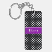 Black and White Polka Dots Purple Name Monogram Schlüsselanhänger (Vorderseite links)