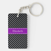 Black and White Polka Dots Purple Name Monogram Schlüsselanhänger (Rückseite)