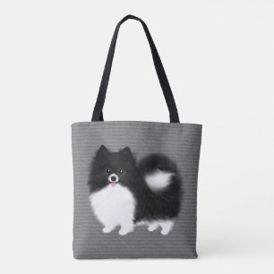Black and White Pomeranian Cartoon Dog Tasche