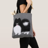 Black and White Pomeranian Cartoon Dog Tasche (Von Nahem)