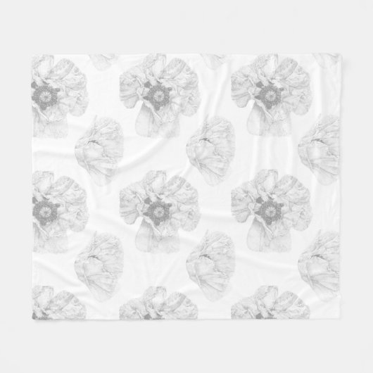 Black and White Poppy Fleecedecke (Vorderseite (Horizontal))