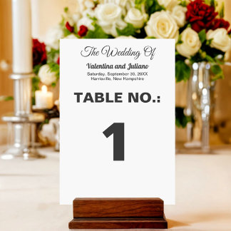 Black and White Portrait Wedding Table Number Tischnummer