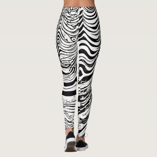 Black and White Psychedelic Abstrakt Leggings (Rückseite)