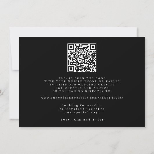 Black and white QR code simple elegant wedding Save The Date (Rückseite)