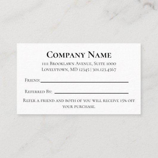 Black and White Refer - ein Freund Empfehlungskarte (Rückseite)