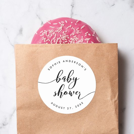 Black and White Relax Script Baby Dusche Runder Aufkleber