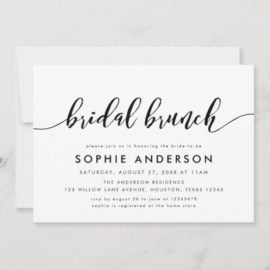 Black and White Relax Script Bridal Brunch Einladung (Vorderseite)