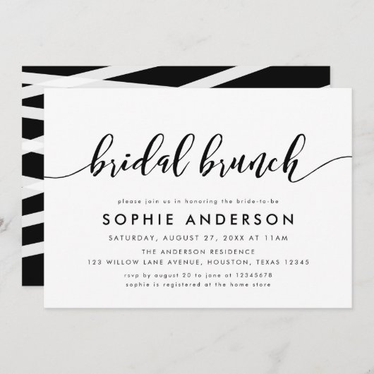 Black and White Relax Script Bridal Brunch Einladung (Vorne/Hinten)