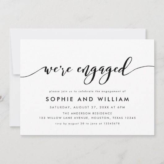 Black and White Relax Script-Engagement Party Einladung (Vorderseite)