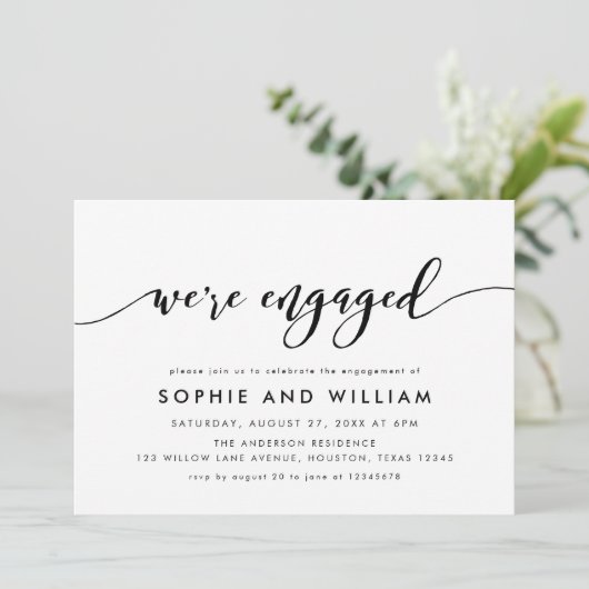 Black and White Relax Script-Engagement Party Einladung (Stehend Vorderseite)