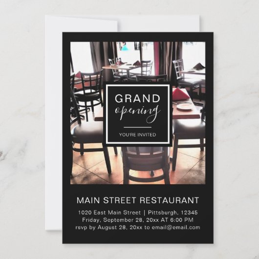 Black and White Restaurant Grand Opening Foto Einladung (Vorderseite)