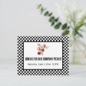 Black and White Retro Checkerboard Company Picnic Postkarte (Stehend Vorderseite)