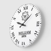 Black and white Roman numeral classic monogram Große Wanduhr (Winkel)