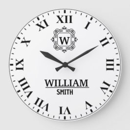 Black and white Roman numeral classic monogram Große Wanduhr